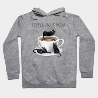 Cartoon funny black cat and the inscription "Coffee right meow". Hoodie